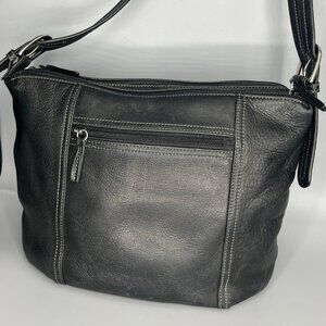 TIGNANELLO CROSSBODY SHOULDER PEBBLE BLK LEATHER 2 ZIPPER OUT & 1 INSIDE ZIPPERS